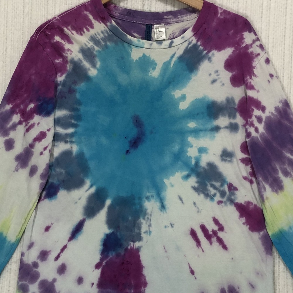 H&M Divided Tie Dye Long Sleeve Shirt Blue Purple Green Cotton Mens Small